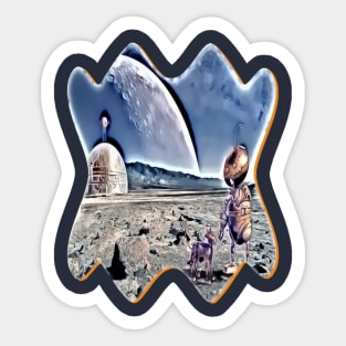 Robot and pet in extraterrestrial city UFO Sticker